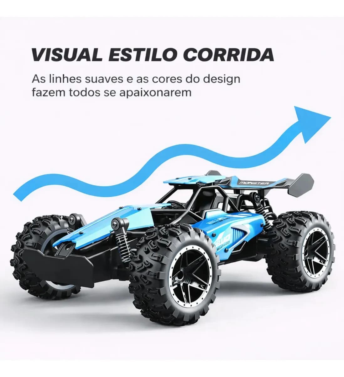 Carrinho Controle Remoto Recarregável Grande Off Road Cross Azul — imagem 2