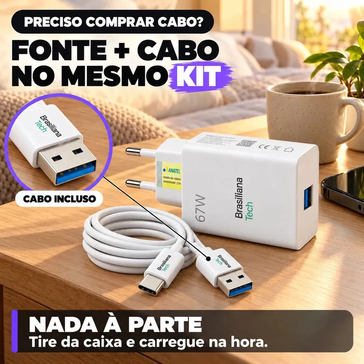 Carregador Turbo 67W Tipo C com Cabo 1m Fonte de Parede Carregamento Rápido Adaptador Tomada Compatível com Xiaomi Redmi Note 7 8 9 10 11 12 Pro Poco X3 Pro M3  — imagem 2