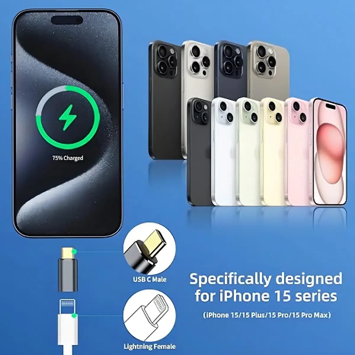 Adaptador Usb-C A'Gold CBA-25 para Lightning Compatível para iPhone cor Preto — imagem 6