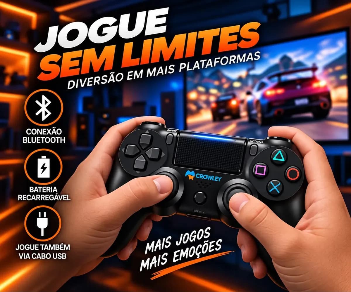 Kit 2 Controles Sem Fio Bluetooth Para Ps4 Videogame Gamepass Steam Tv Smart Gamer Celular Joystick Manete - Crowley — imagem 3