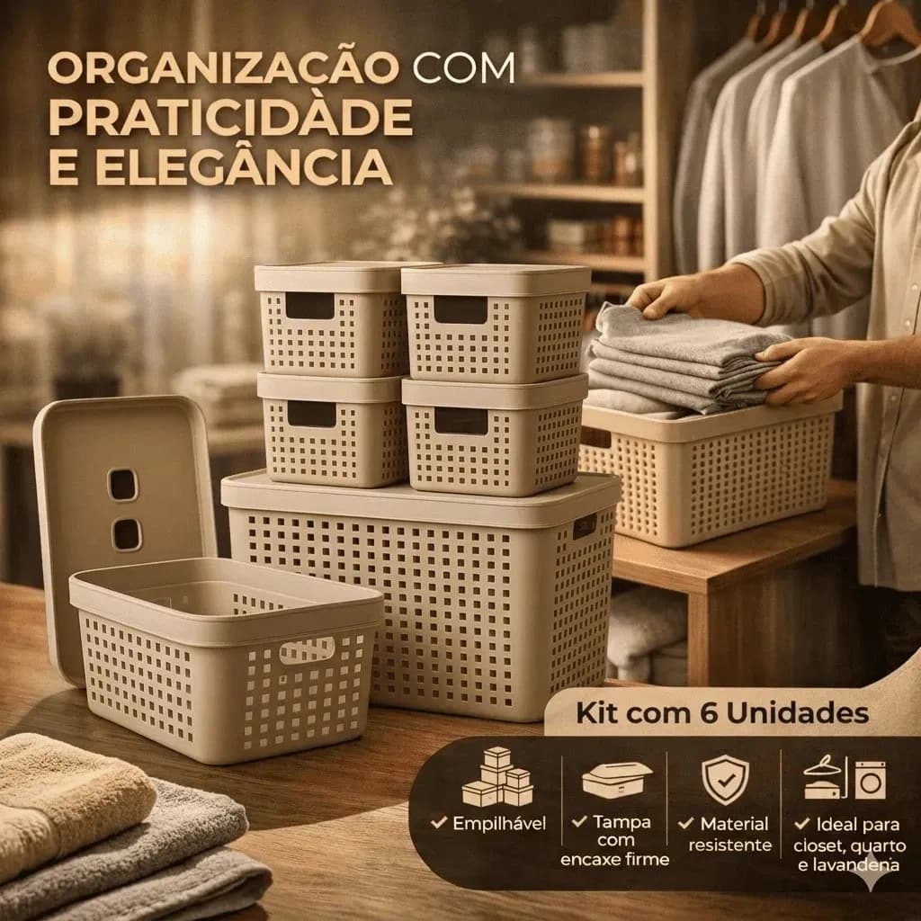 Kit 6 Caixas Organizadoras Com Tampa Invisivel 2l 4,5l 17l Cor Branco — imagem 4