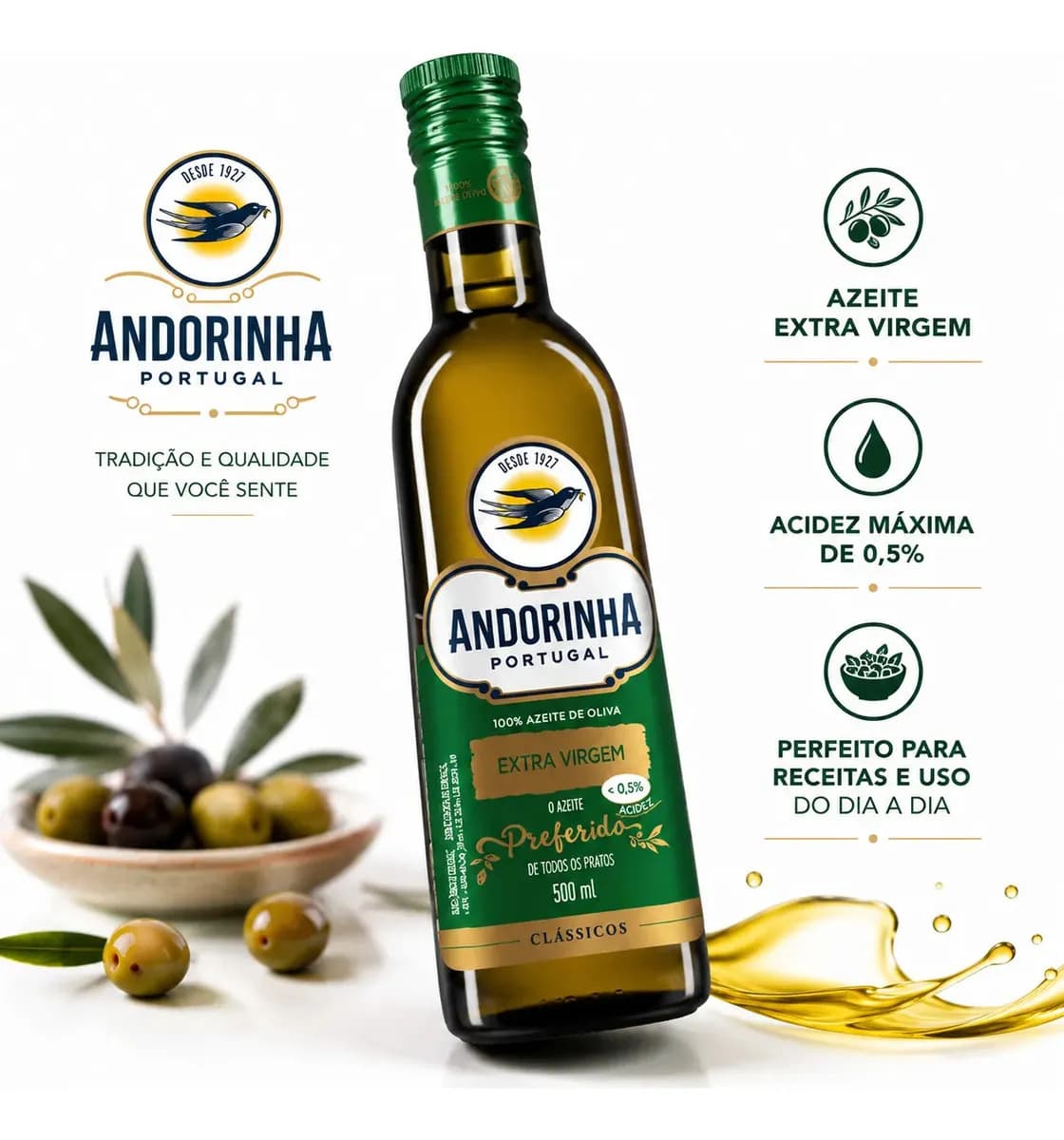 Azeite de Oliva Extra Virgem Vidro Andorinha 500ml — imagem 5