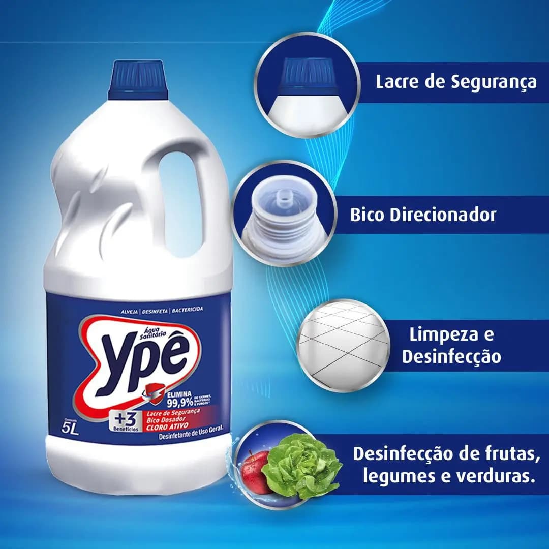 Água sanitária e alvejante cloro ativo 5 litros Ypê — imagem 4