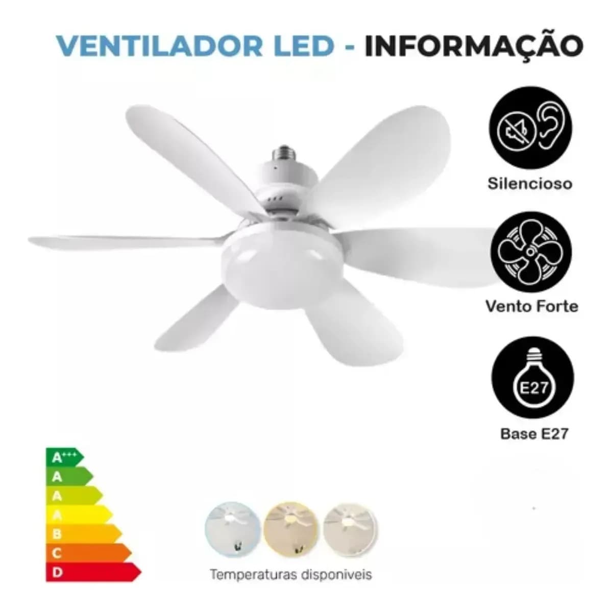 Novo Ventlador Teto 100 6 Hélices com Controle Ajustável Bivolt E27 Lâmpada Led Silencioso — imagem 2