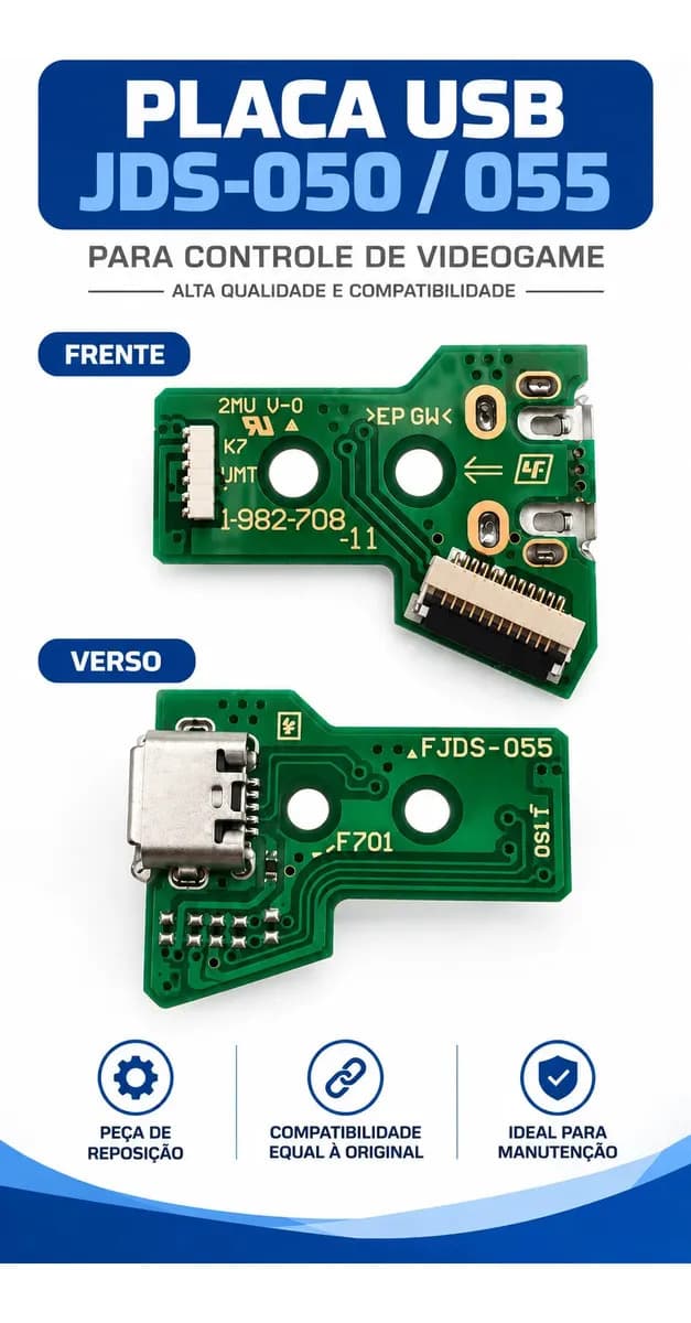 Kit 2 Placa Usb Para Controle Ps4 Jds-055 050 + 2 Cabo Flat 12 Vias — imagem 3