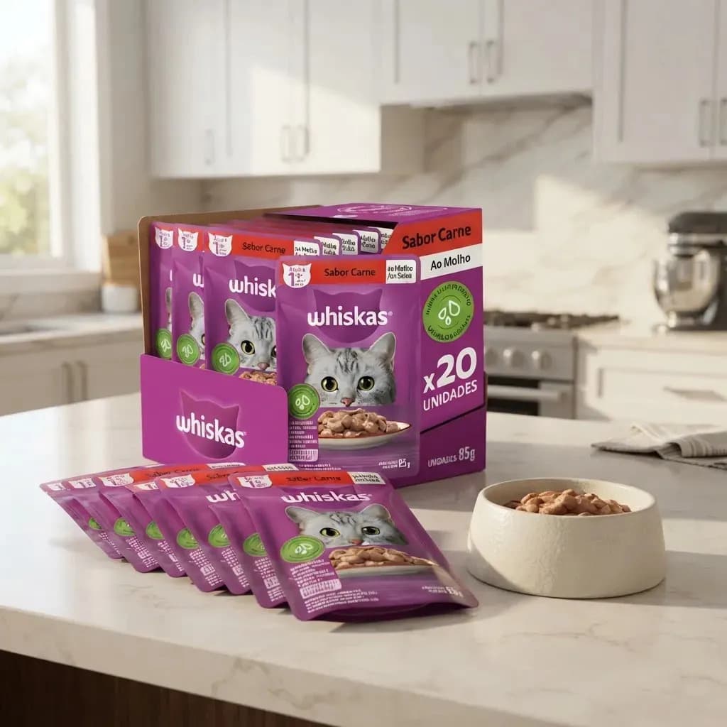 Whiskas ração úmida para gatos carne ao molho 85gr com kit de 20 sachês — imagem 5