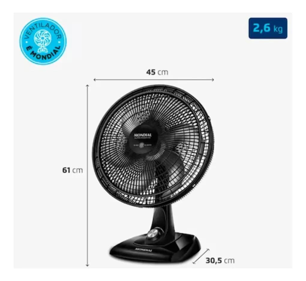 Ventilador de Mesa Mondial Super Power 40cm 6 Pás VSP-40-B 127V Preto/Cinza — imagem 5