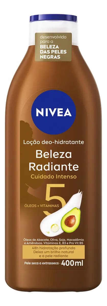 NIVEA Hidratante Desodorante Beleza Radiante Cuidado Intenso 400ml, Hidratação Profunda 48h, Brilho Natural, Corporal, Pele Seca e Extrasseca