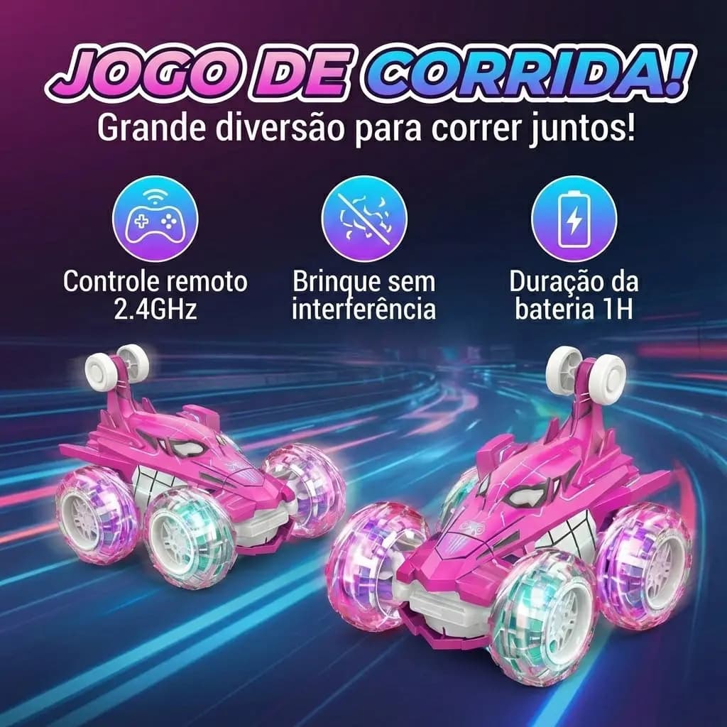 Carrinho Recarregável Controle Remoto Acrobata Gira 360 Graus Aranha Spider Rosa Pink Com Luzes Color Efeitos Especiai Colorido Brinquedo Encantado Infantil Men — imagem 5