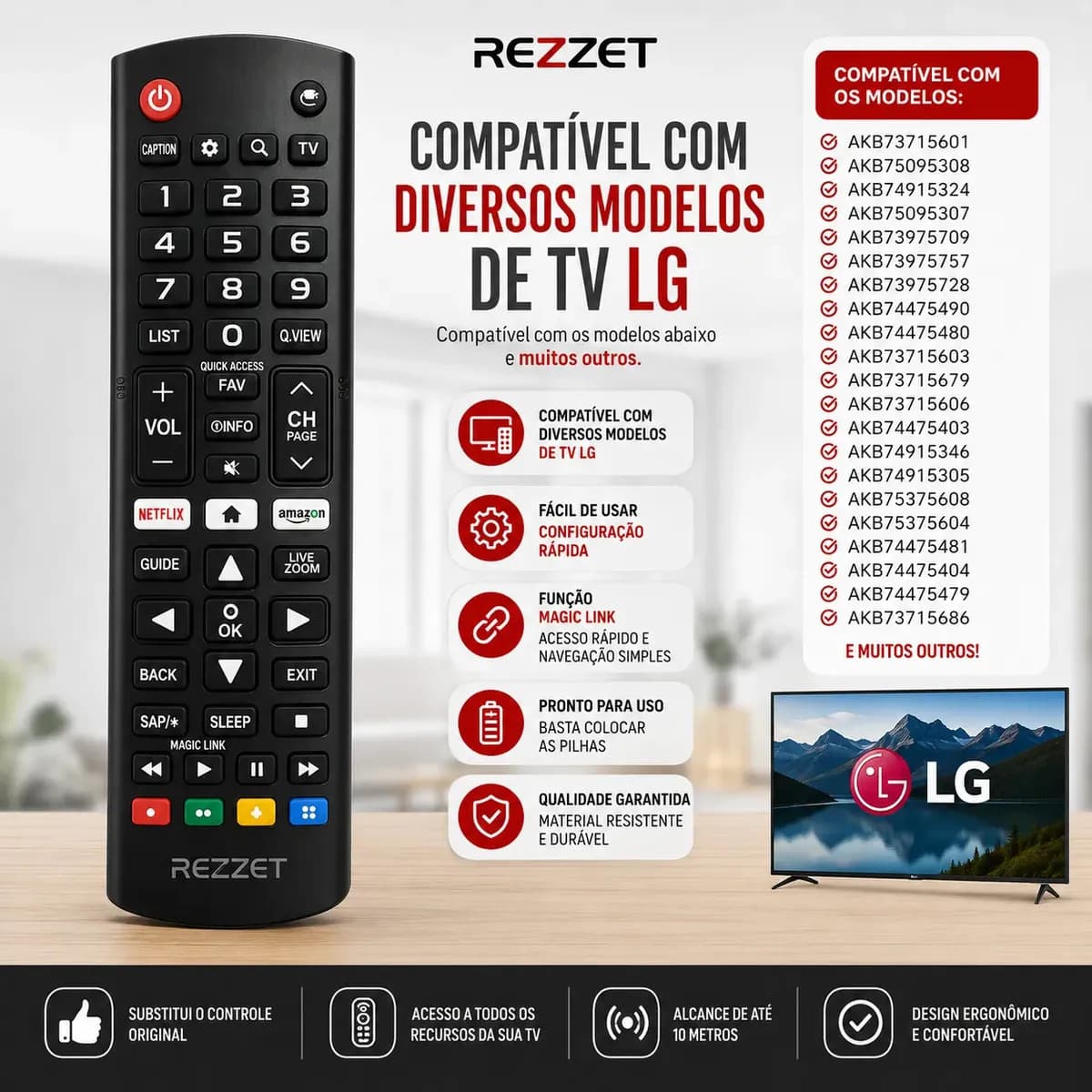 Controle Universal LG Smart TV Rezzet Compatível Com Todos os Modelos Pronto Para Uso Netlix e Prime Video — imagem 2