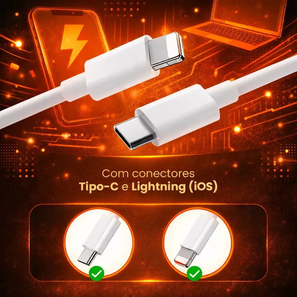 Carregador Compativel Com iPhone 8 X Xr 11 12 13 14 Pro Max Turbo Fonte Tipo C Premium — imagem 4