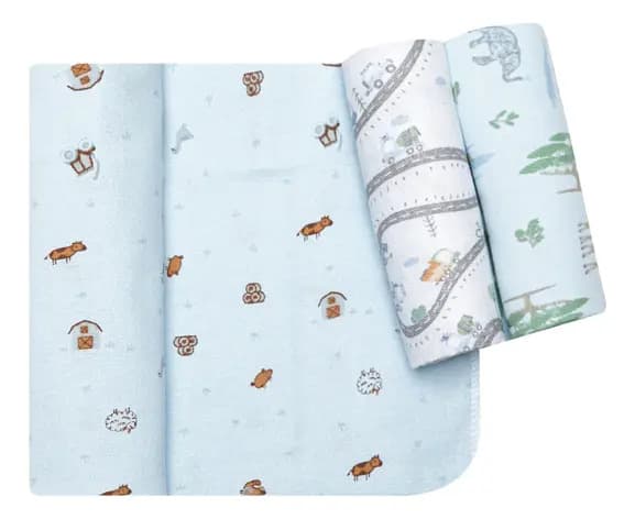 Kit 3 Cueiros Bebê Manta Estampado E Flanelado 80cm X 50cm Cor Menino Azul — imagem 2