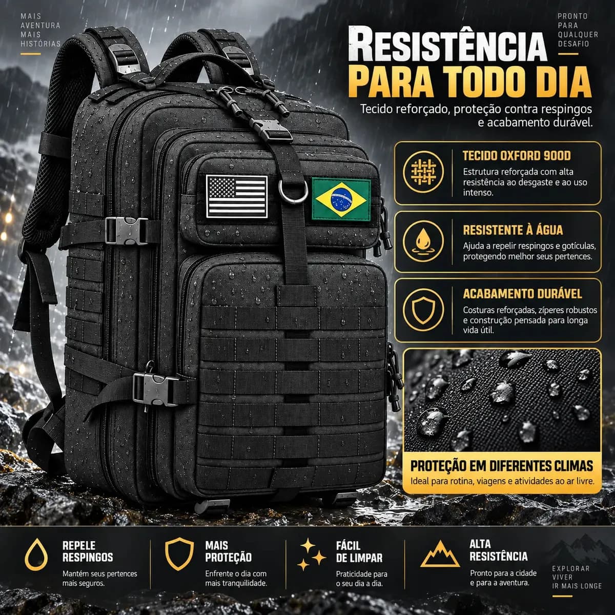 Mochila Tática Masculina Militar 50L Impermeável Reforçada Grande Molle Viagem Camping Trilha Airsoft Pesca Caça Forpak — imagem 4
