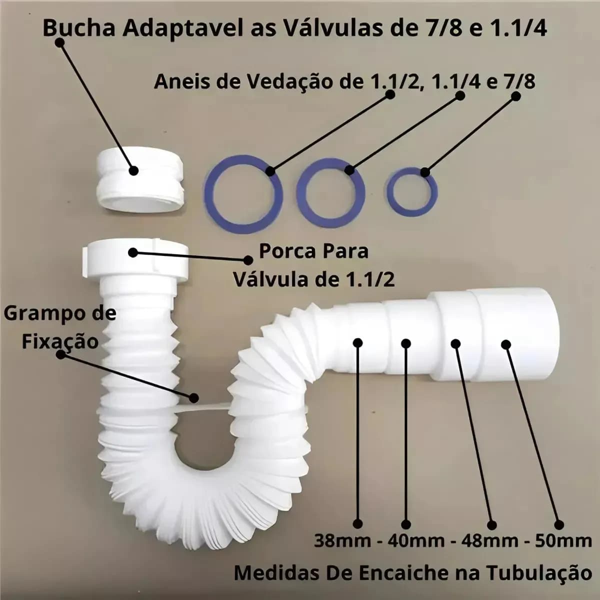 Sifão Sanfonado Tubo Flexível Tigre Universal Multiuso Para Pias Lavatórios Cubas — imagem 2