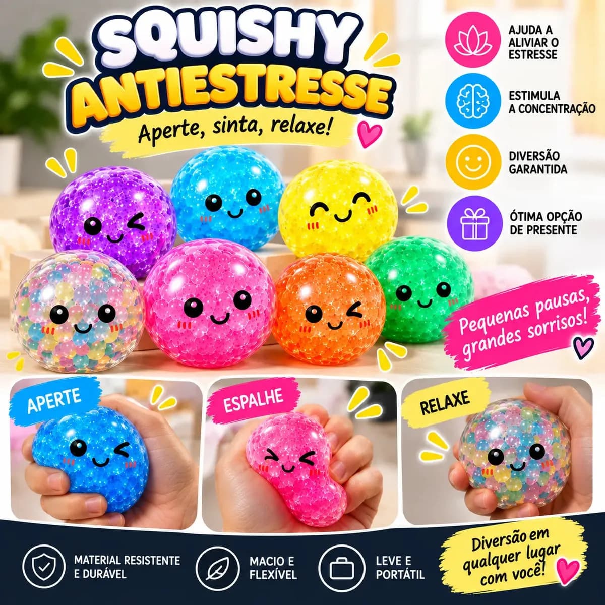 Squishy Bolinha Antiestresse Sensorial Brinquedo Infantil Presente Dia Das Crianças Menino Menina Lembrancinha Festa Aniversário Taba Gel Colorido Relaxante Ape — imagem 4