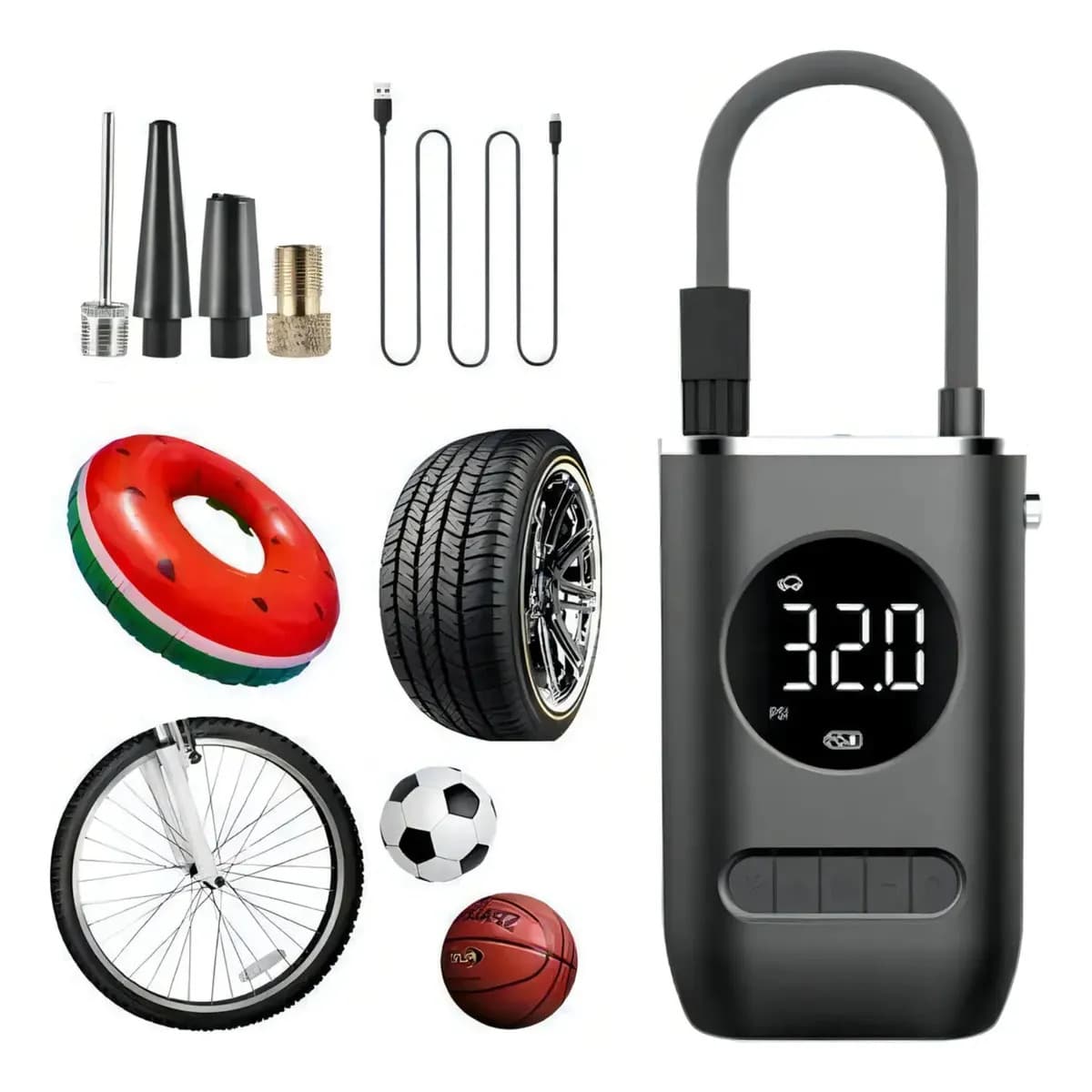 Mini Compressor De Ar Portátil Carro Moto Bicicleta Preto Monofásica — imagem 4