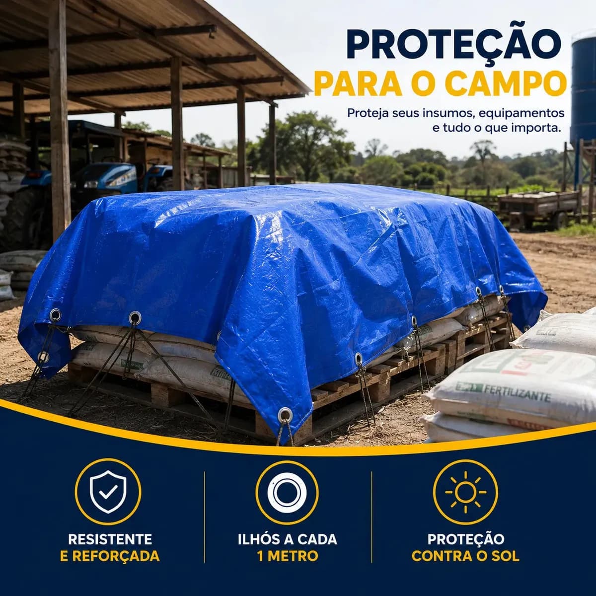 Lona Plástica Azul 6x3 Com Corda Impermeável Reforçada — imagem 4