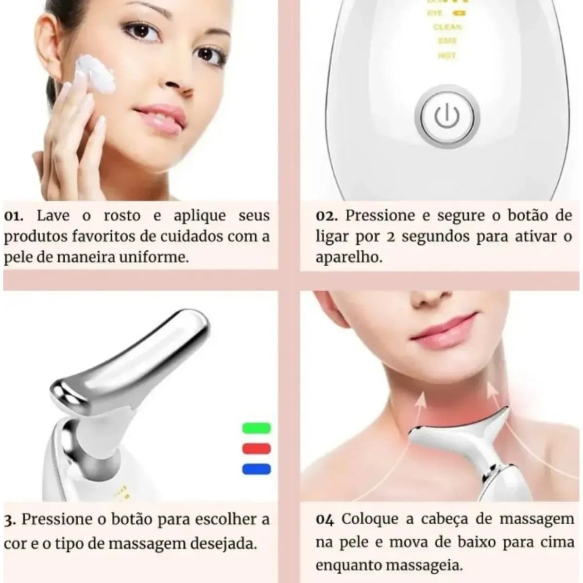 Massageador Facial Lifting De Pescoço e Rosto LED Vibração Bivolt 110v 220v Fototerapia Para Rejuvenescer Firmeza Anti-Rugas Aparelho Redutor de Papada Lift Mas — imagem 3