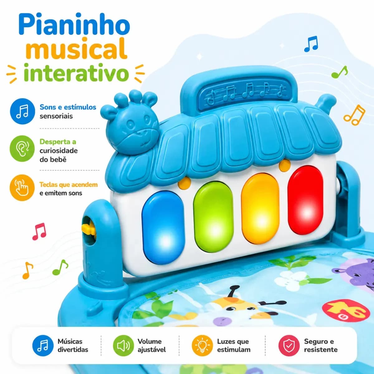 Tapete de Atividades Bebê c/ Piano Musical Infantil 3 em 1 Alvo Toys — imagem 4