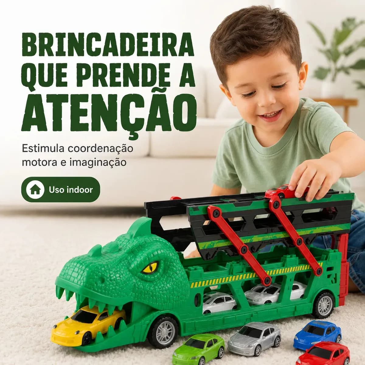 Lançador Dino Dinossauro 6 Carrinhos Brinquedo Infantil Pista De Corrida Super Velocidade Automático Presente Menino 3 anos — imagem 2