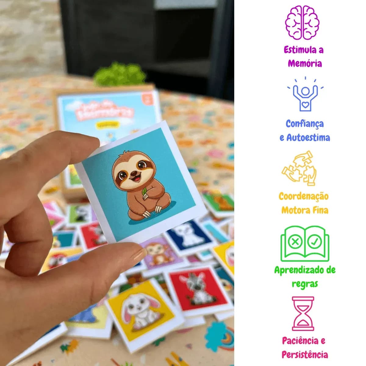 Jogo Da Memória Animais 40 Peças Brinquedo Educativo Infantil Em Madeira Mdf — imagem 6