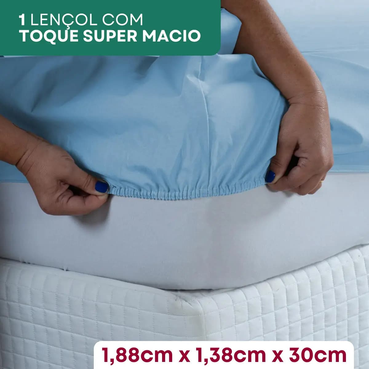 Jogo De Lençol Casal Padrão C/elástico 400 Fios Fronha Ponto Palito Toque Macio Confortável Hotel Luxo Cor Azul Bebê — imagem 5