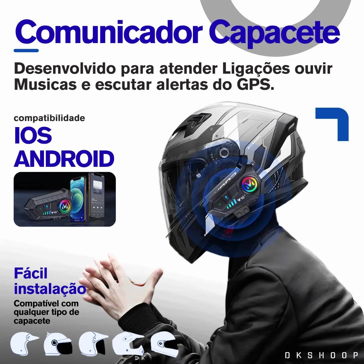 Fone Bluetooth Capacete Moto NeoXtek V10 Resistência Água IPX6 — imagem 6