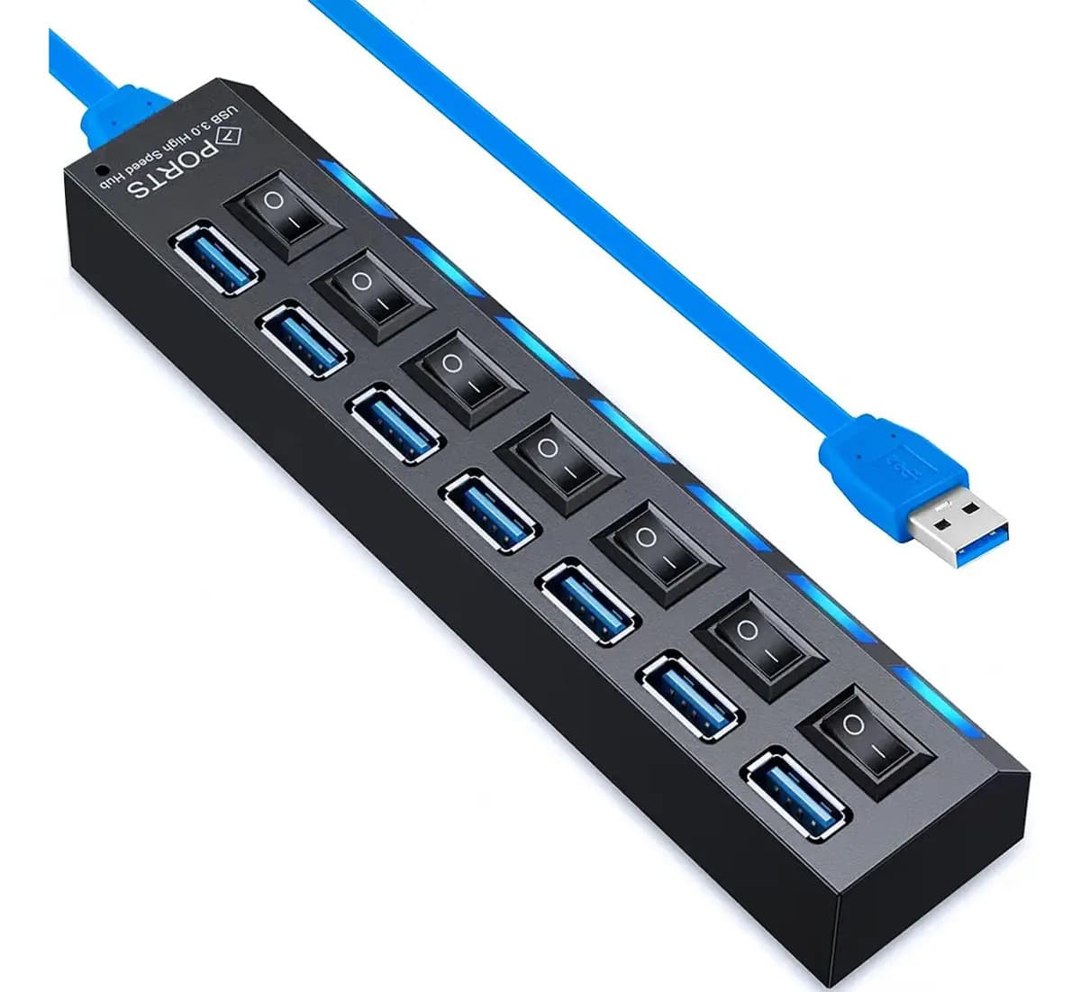 Hub Usb Com 7 Portas Ultra Rápido Para Pen Drive E Hd 3.0 5Gbps Alta Velocidade De Dados Turbo Usb Marca Ex Decor — imagem 2