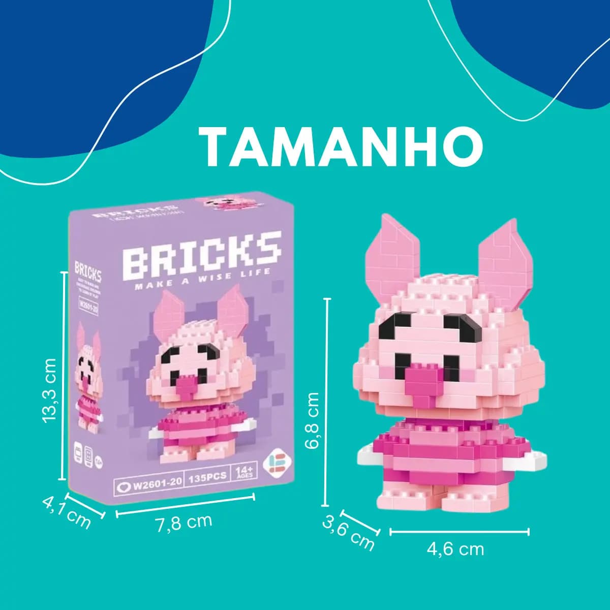 Brinquedo Bloco De Montar Personagens Desenho Animado Quantidade De Peças 135 Versão Do Personagem Leitão — imagem 6