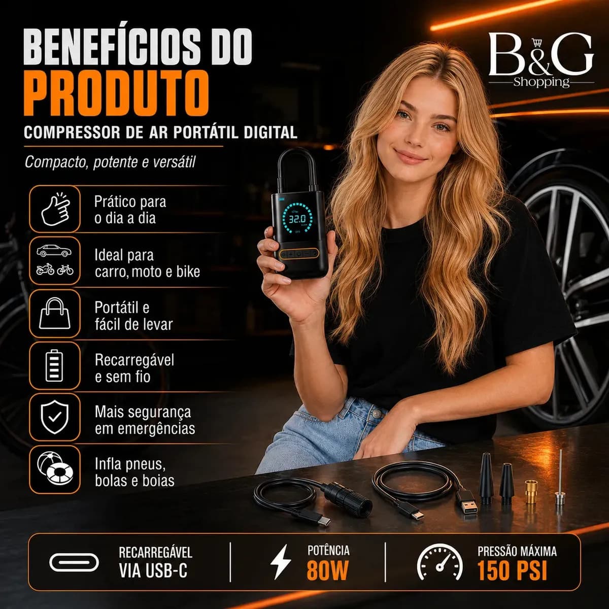 Compressor De Ar Mini Bomba Calibrador De Ar Portátil Recarregável Para Pneus De Bicicleta Moto Carro Bolas Infláveis — imagem 2