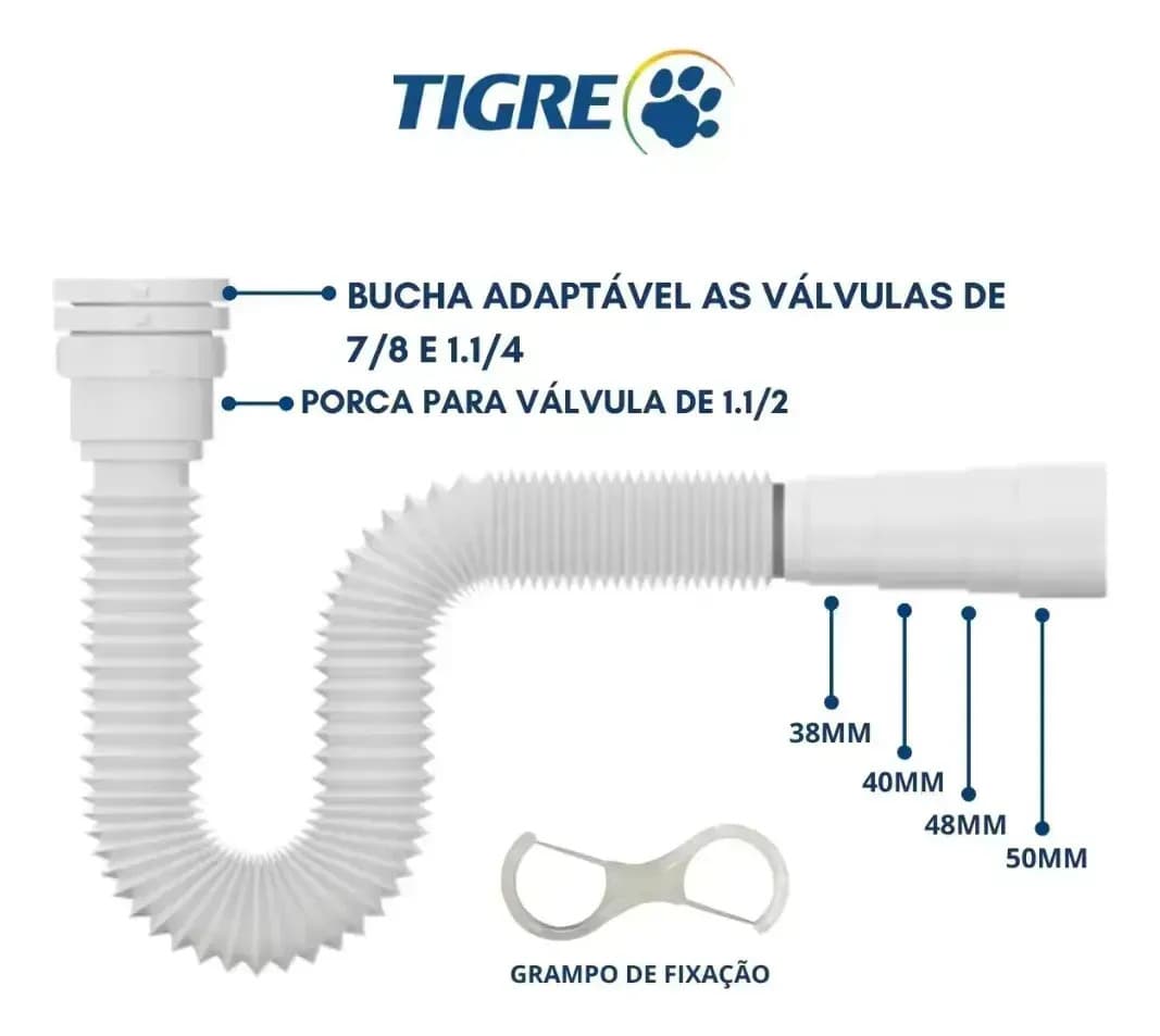Sifão Sanfonado Tubo Flexível Tigre Universal Multiuso Para Pias Lavatórios Cubas — imagem 3