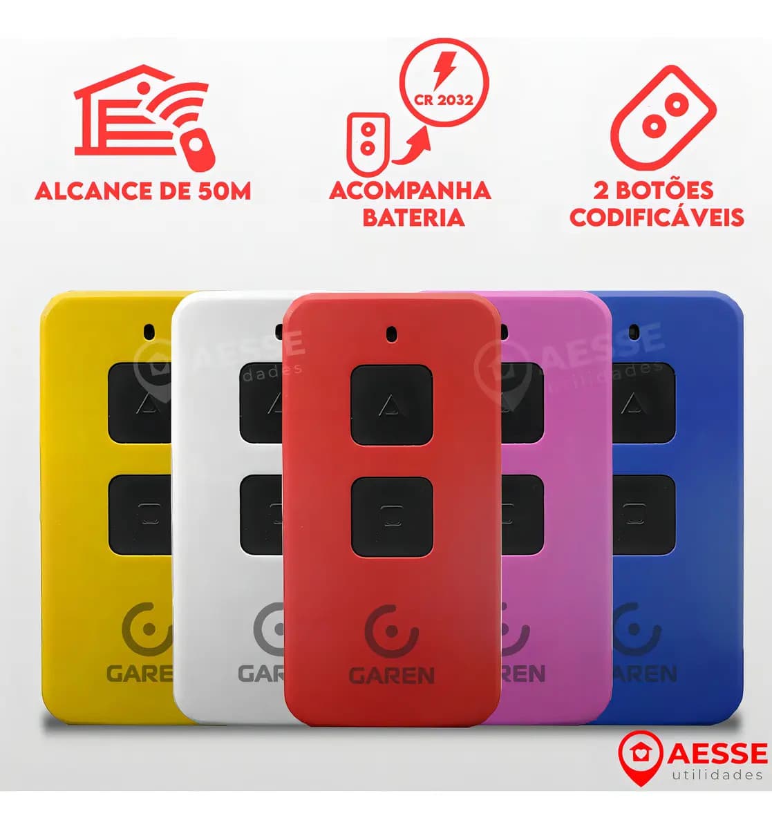 Controle Remoto Garen Tx Max 433 MHz 2 Botões Amarelo — imagem 3