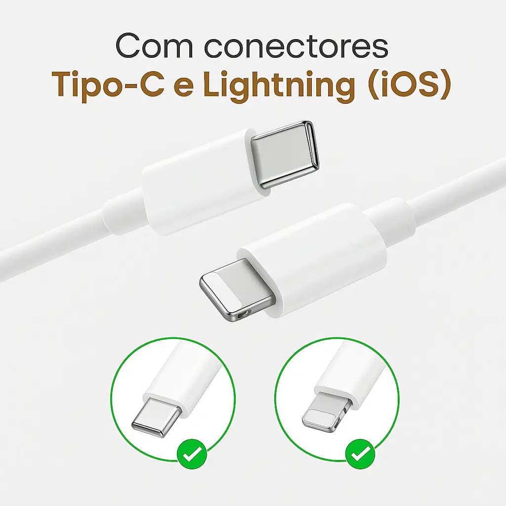 Cabo Carregador Turbo Tipo C Para iPhone 8 X Xr 11 12 13 14 Pro Max Cor Branco Dtimp — imagem 4