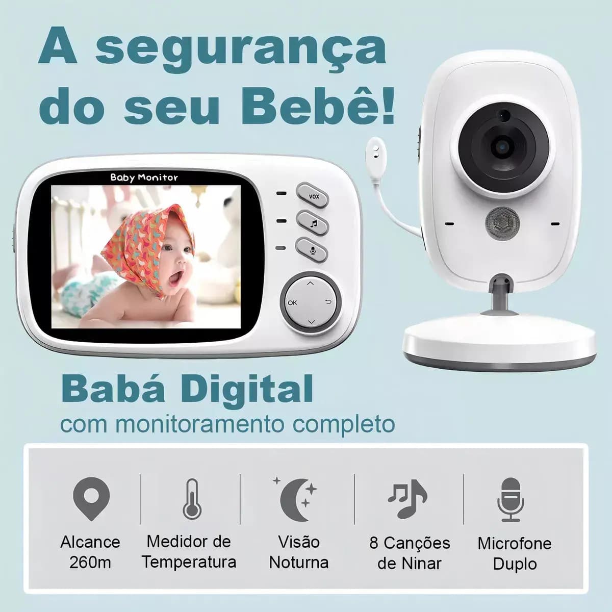 Babá Eletrônica Video Baby Noturna Sem Fio Recarregável Branco Estary Shop — imagem 2