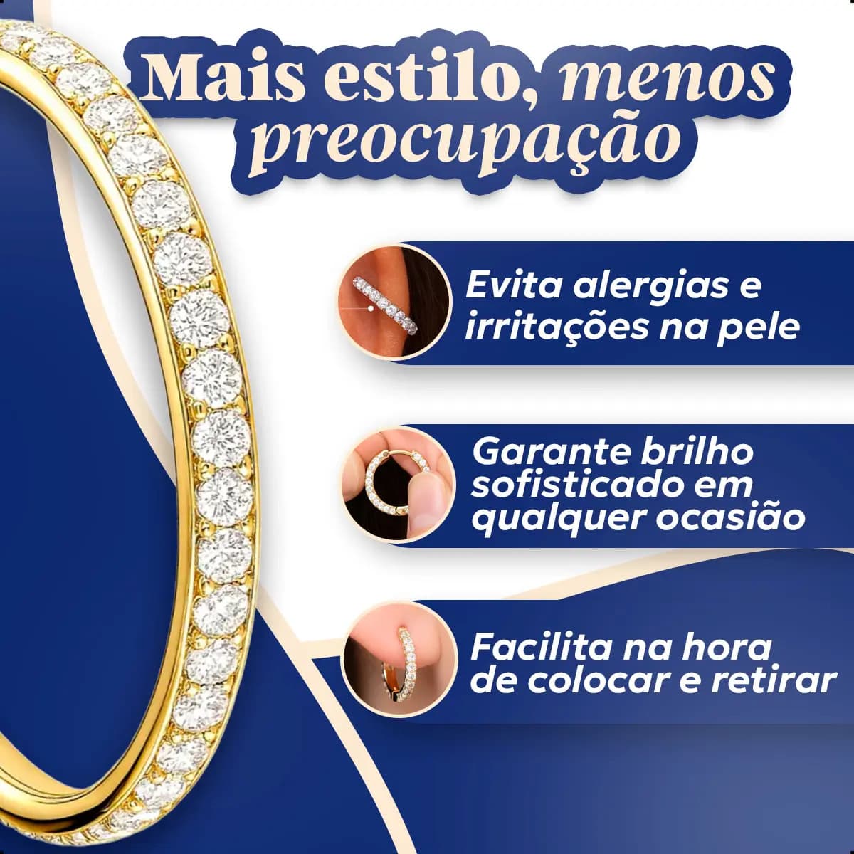 Piercing Titânio Argola Click Cravejada 10mm Dourado Addiesdive® — imagem 2