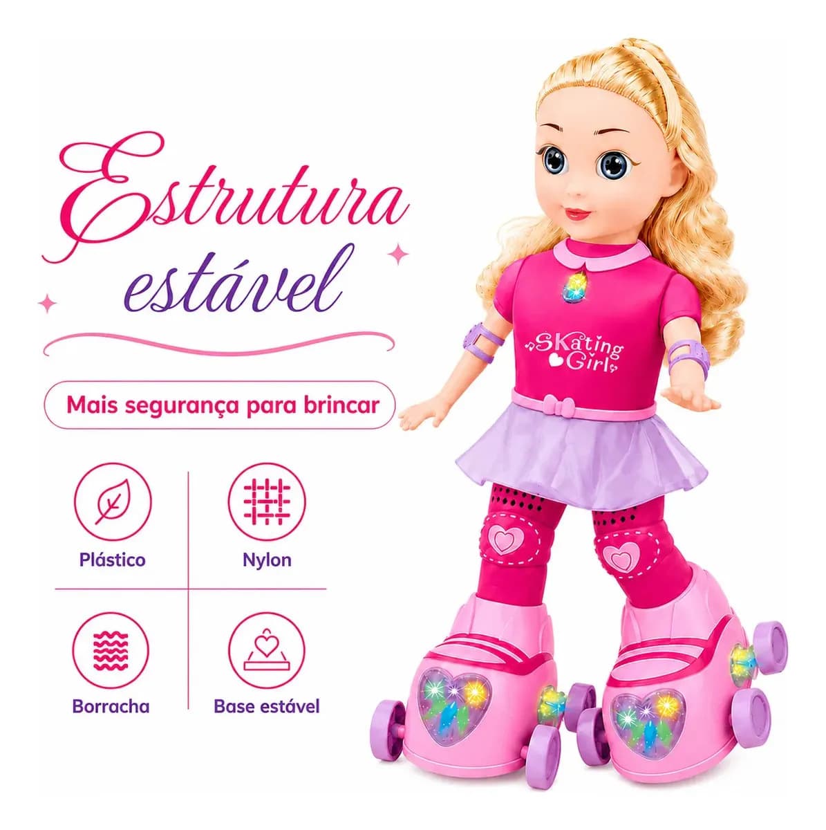 Boneca Patinadora Robô Luz Led Anda Canta Dança Skating Girl Patins Luzes Brinquedo Criança Infantil Menina Kizumba — imagem 4
