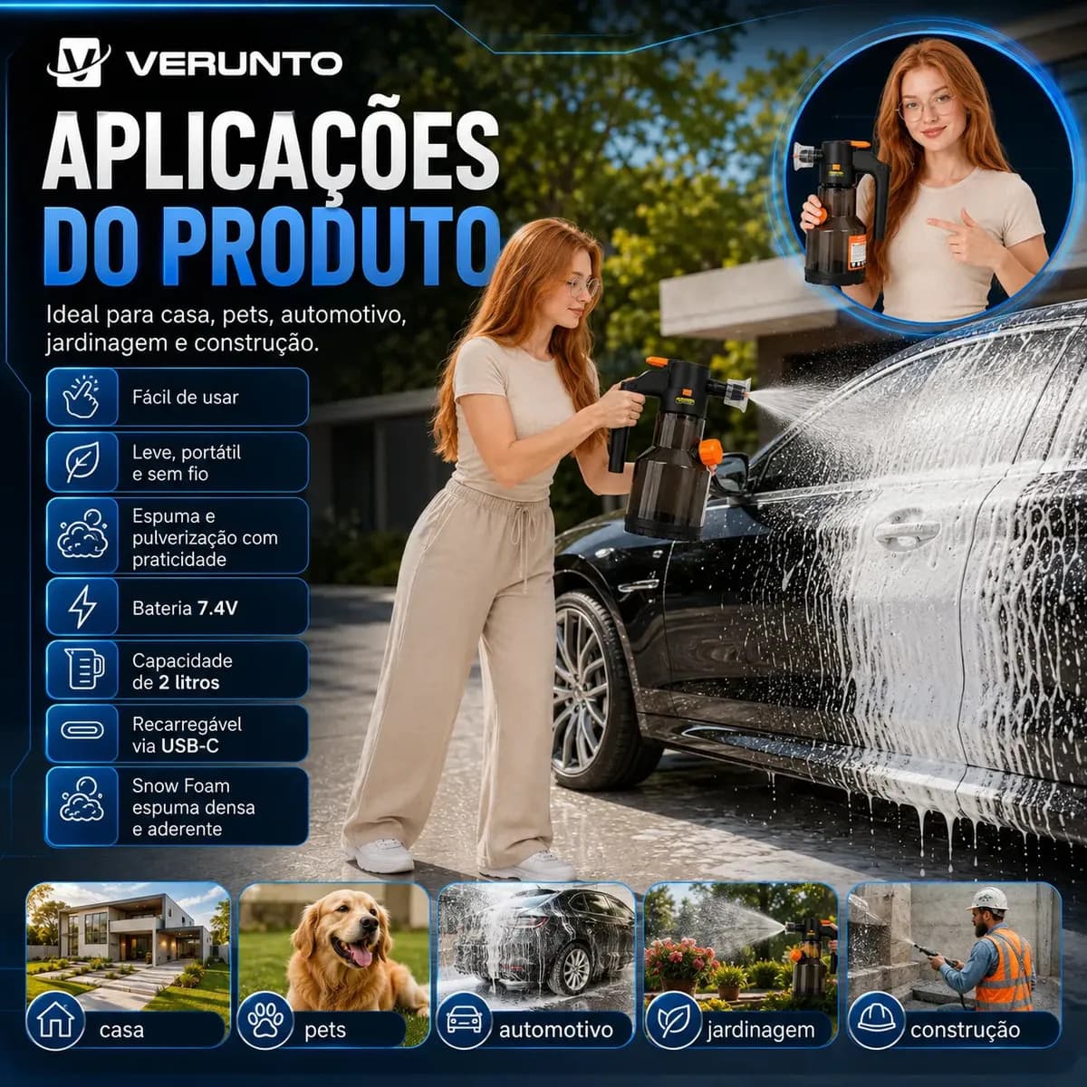 Pulverizador Elétrico Snow Foam para Carro, Moto e Jardim – 2 L — imagem 3