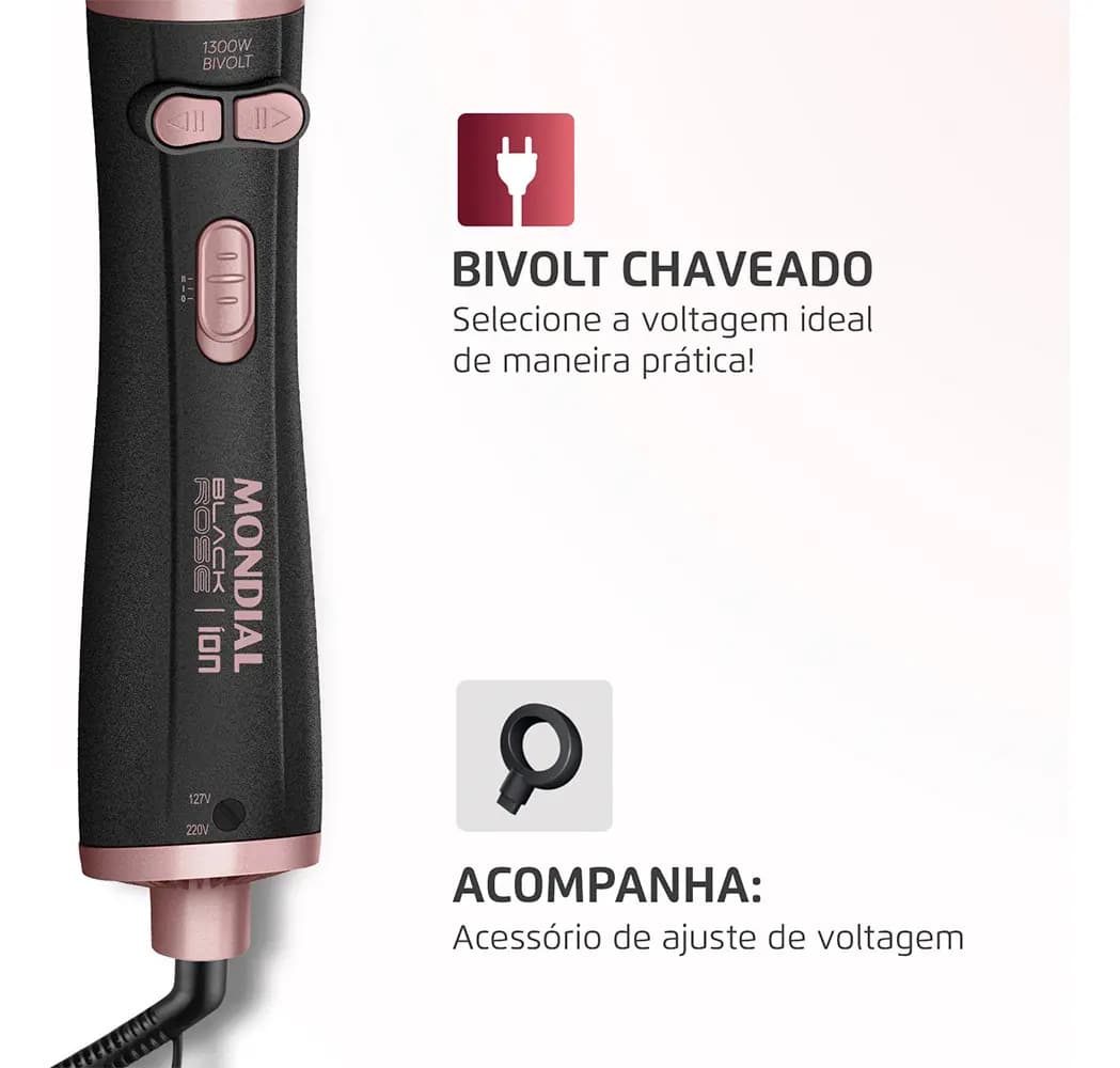 Escova Rotativa Mondial Ceramica Tourmaline Ion 3x1 Erb-01 Rosa 127/220v — imagem 5