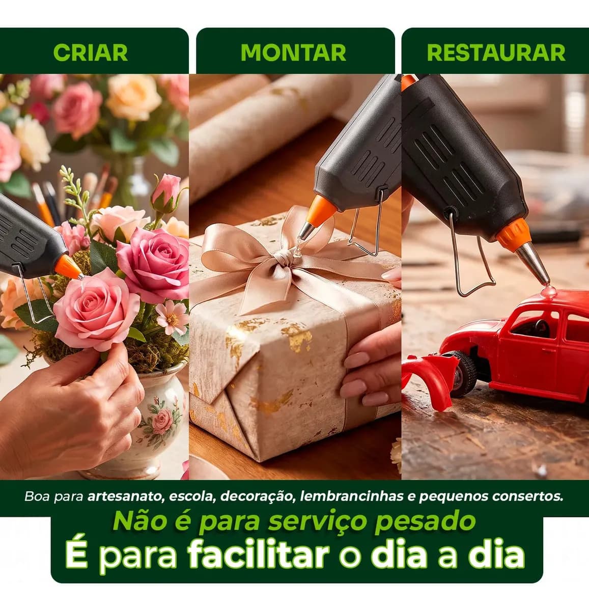 Kit Revolver Pistola de Cola quente + 12 Bastões de Cola Bico Fino Fácil Aplicação 20w Decoração Festa Artesanato - Floresta Urbana — imagem 3
