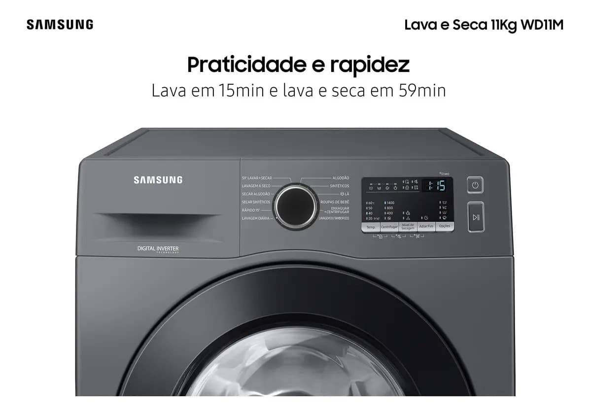 Lava E Seca Samsung Wd11m Com Digital Inverter Inox 11kg Cor Inox look — imagem 3