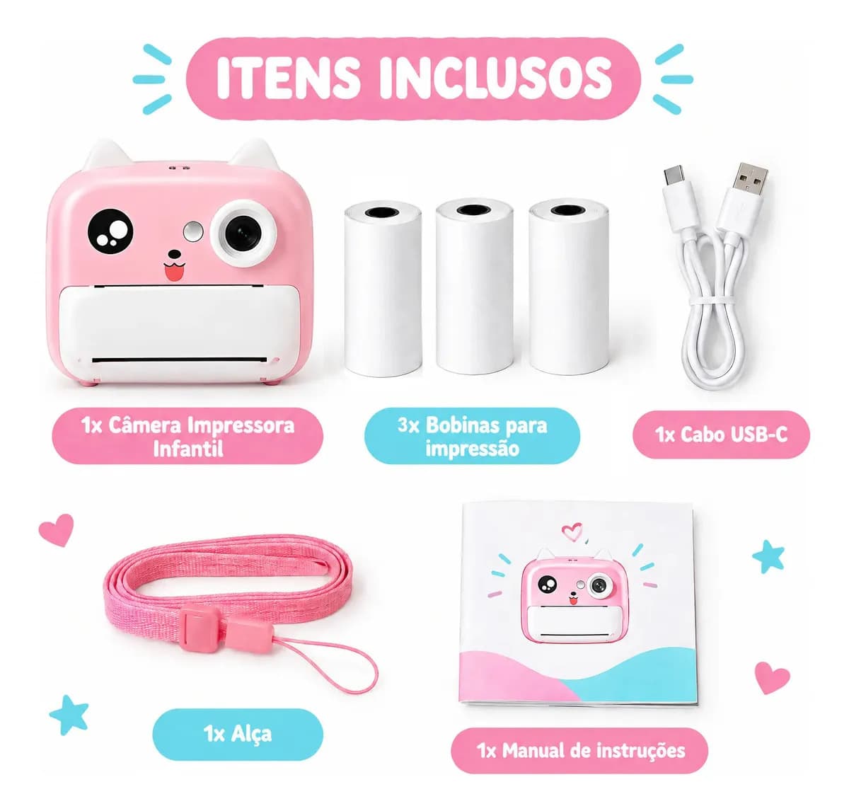 Câmera Digital Infantil TechRyse de Impressão Instantânea com Filmadora e Jogos - Verde-Ciano — imagem 2