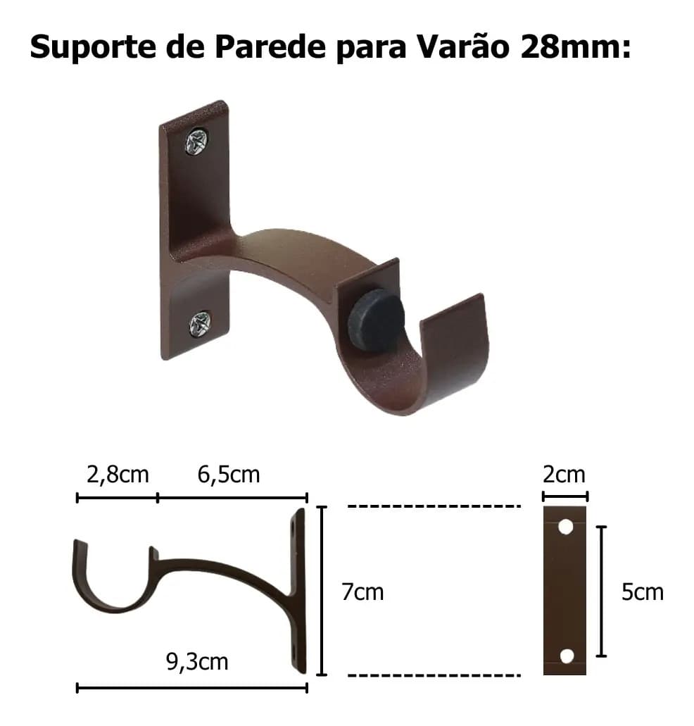 Kit Varão 28mm Com 2,30m Cortina Ilhós/argola 100% Alumínio Marrom — imagem 4