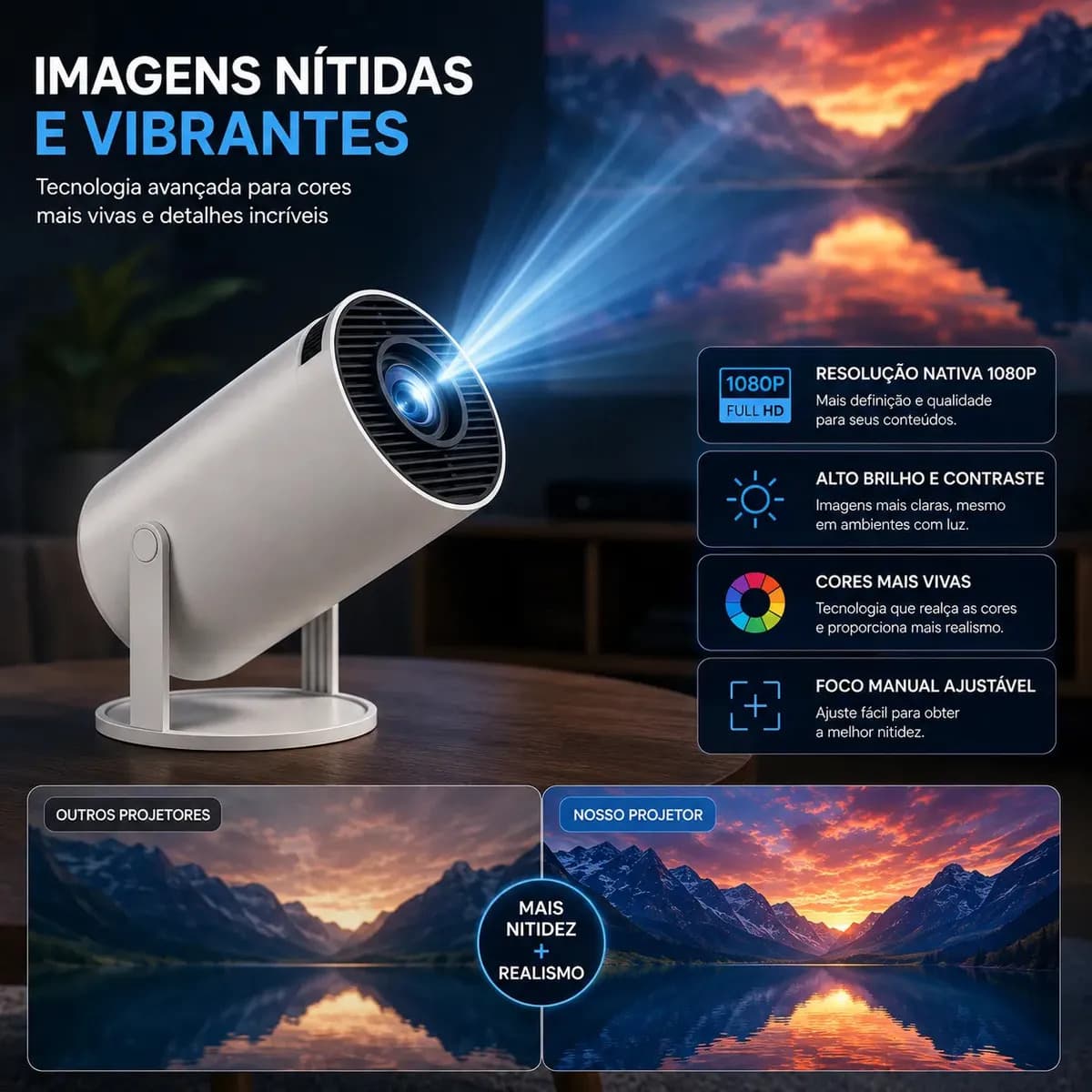 Projetor Portátil HY300 Mini 4K Compatível Android 11 Wi-Fi 5G Bluetooth Smart Portátil Rotação 180° Tela Grande para Filmes Séries Jogos Aulas e Apresentações  — imagem 3