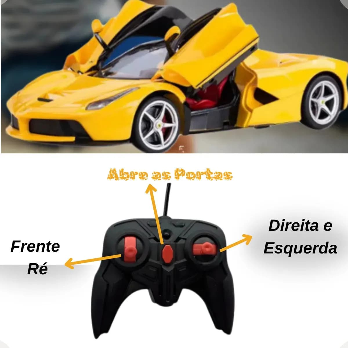 Brinquedo de Menino Carro Ferrari Carrinho Premium de Controle Remoto Amarelo Abre Portas Acende Farol Thevisionaries — imagem 3