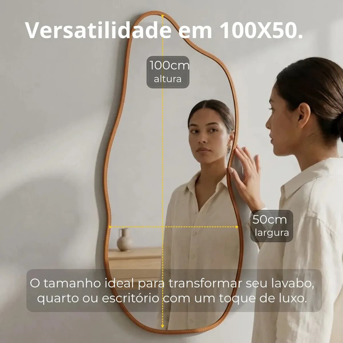 Espelho 100x50 Orgânico Corpo Inteiro Grande Moldura Caramelo — imagem 3