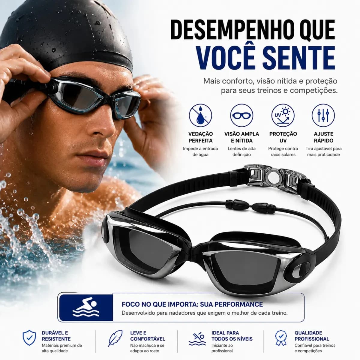 Óculos De Natação Profissional Anti Embaçamento Piscina Mar Pazie Modelo Premium — imagem 3