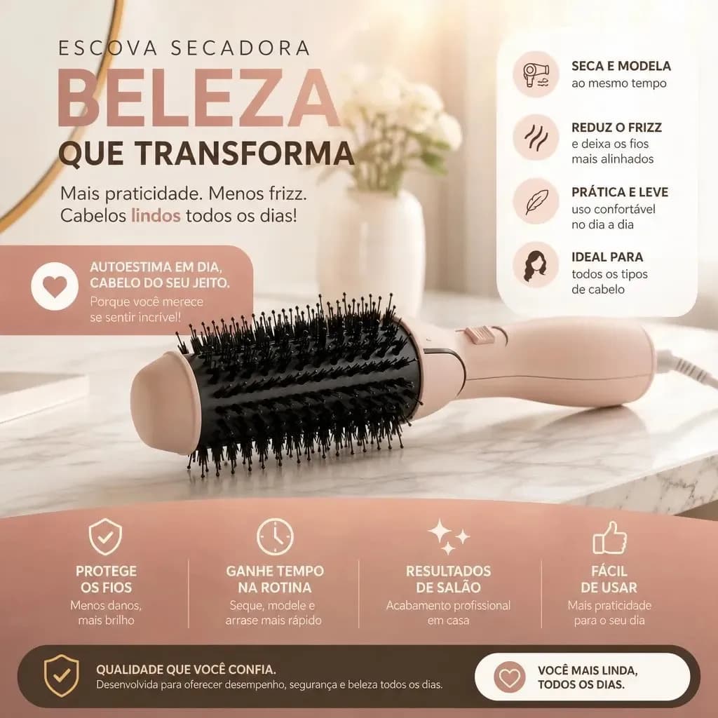 Escova Secadora 4 Em 1 Britânia Bec07r Cerâmica 1300w Bivolt Rosa