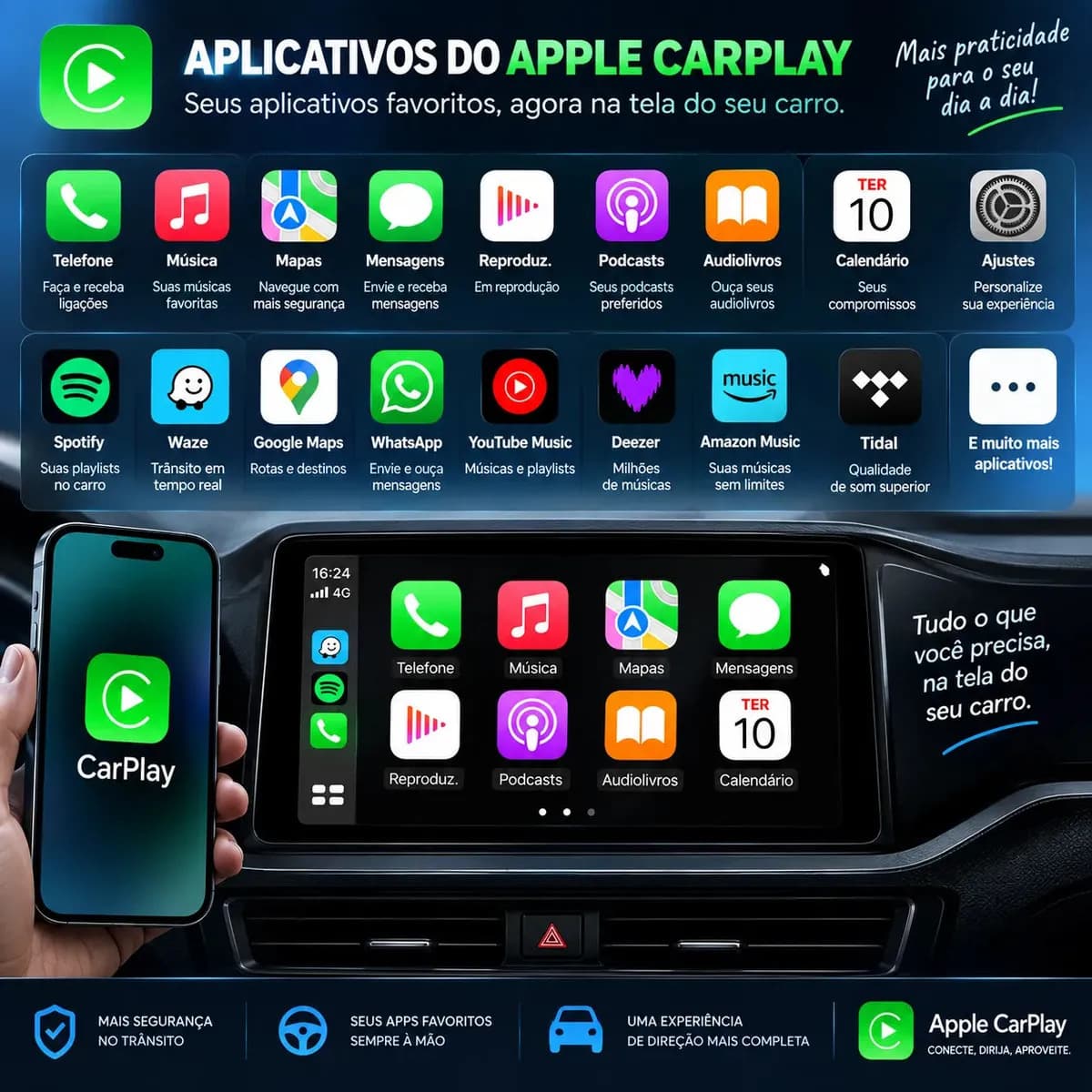 Adaptador CarPlay e Android Auto Sem Fio para Multimídia Landara 2 em 1 Com Bluetooth USB — imagem 4