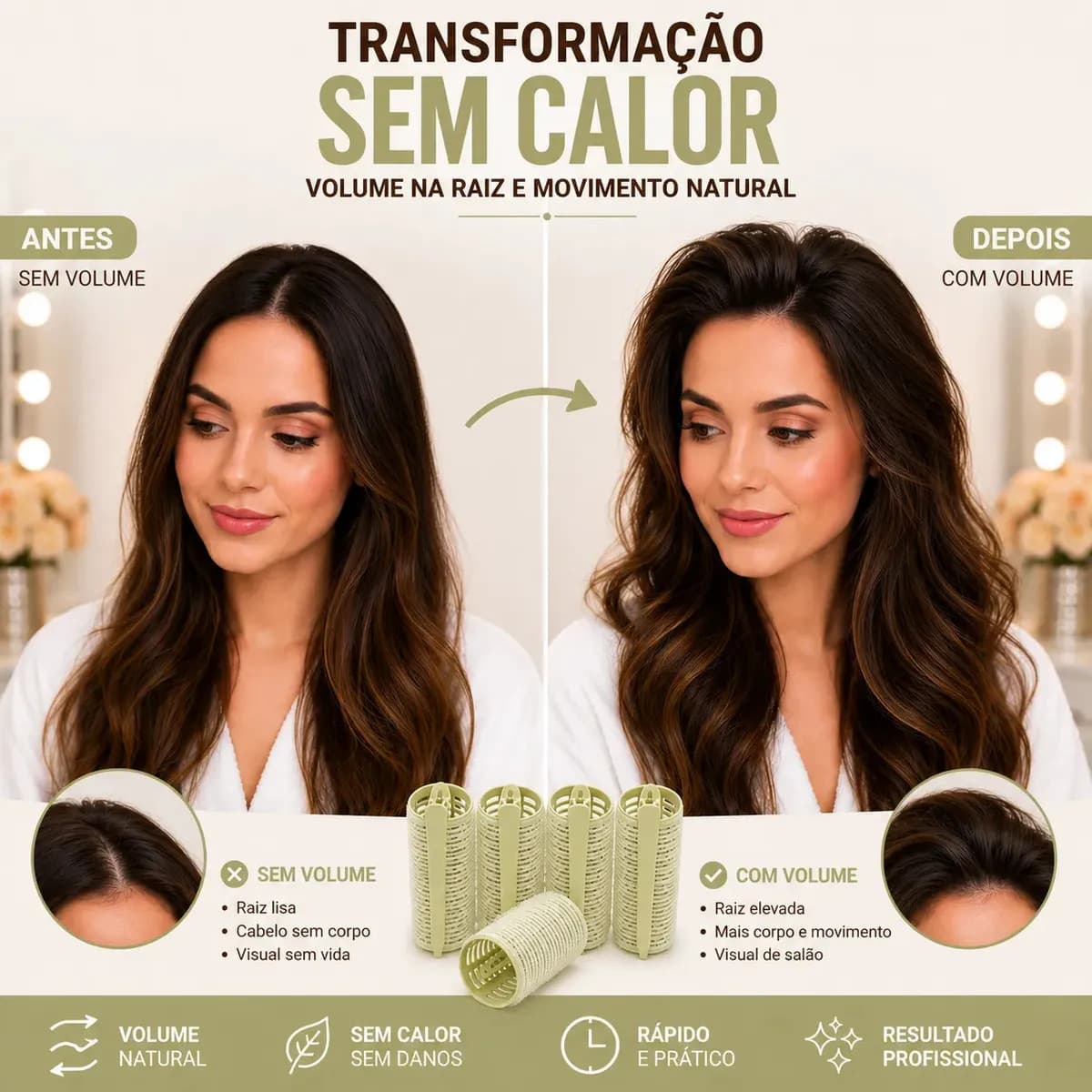 Kit Bobs com Velcro médio + clips Prisilha bico de pato ondulador Modelador cachos franja autocolante Para Cabelo 10 unidades Verde — imagem 3