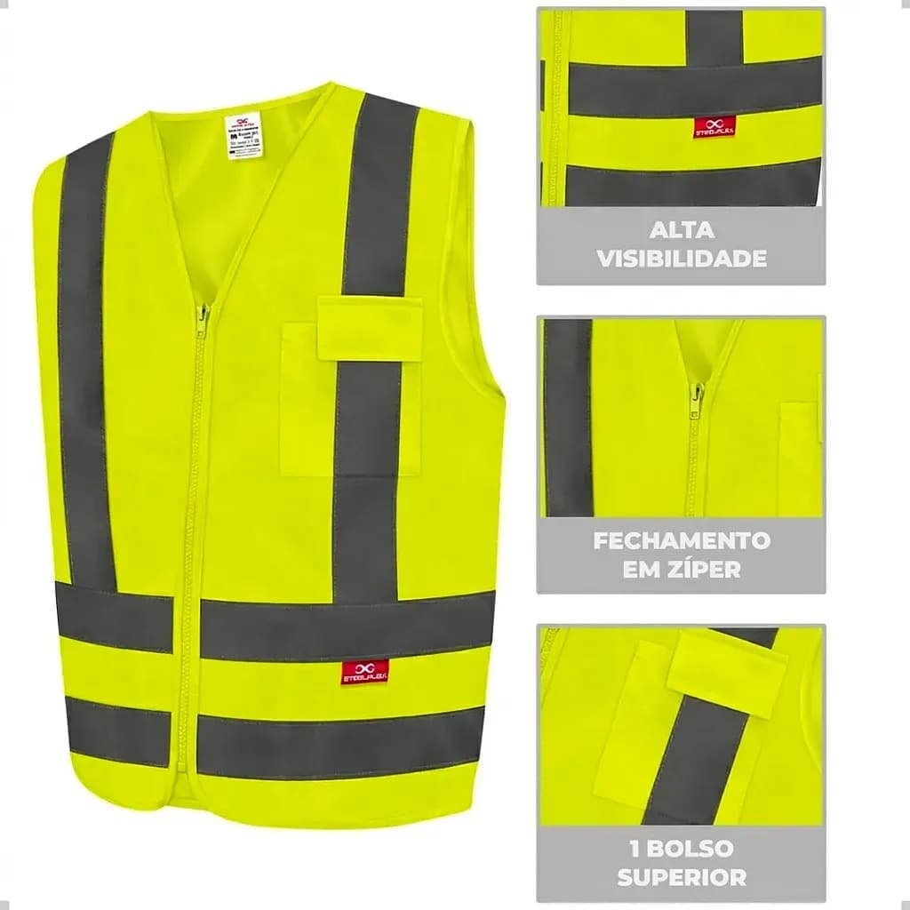 Colete Segurança Tipo Blusão Refletivo Com 1 Bolso Em Zíper Cor Amarelo Tamanho do colete refletivo XG — imagem 4